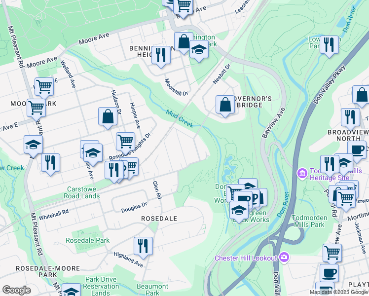 map of restaurants, bars, coffee shops, grocery stores, and more near in Toronto