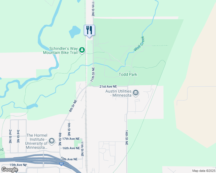 map of restaurants, bars, coffee shops, grocery stores, and more near 21st Avenue Northeast in Austin