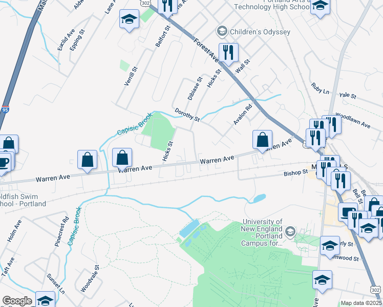 map of restaurants, bars, coffee shops, grocery stores, and more near 33 Goodale Street in Portland