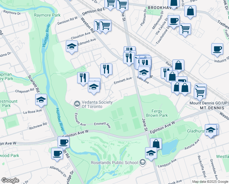 map of restaurants, bars, coffee shops, grocery stores, and more near in Toronto