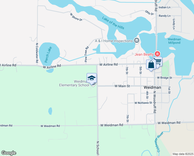 map of restaurants, bars, coffee shops, grocery stores, and more near 3311 North School Road in Weidman