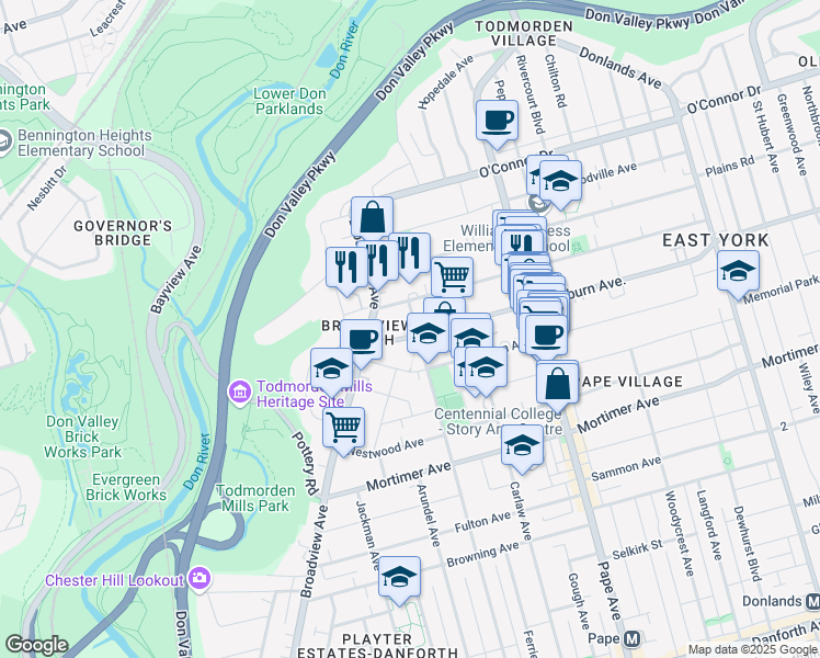 map of restaurants, bars, coffee shops, grocery stores, and more near in Toronto