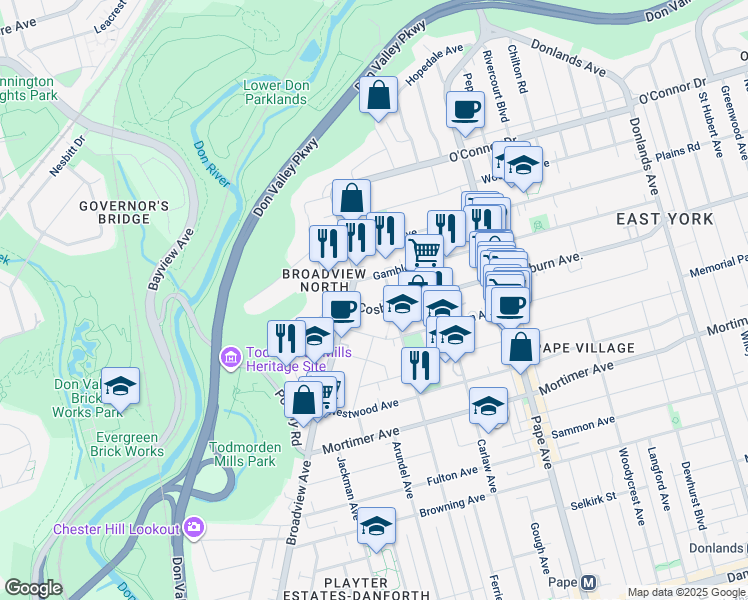 map of restaurants, bars, coffee shops, grocery stores, and more near in Toronto