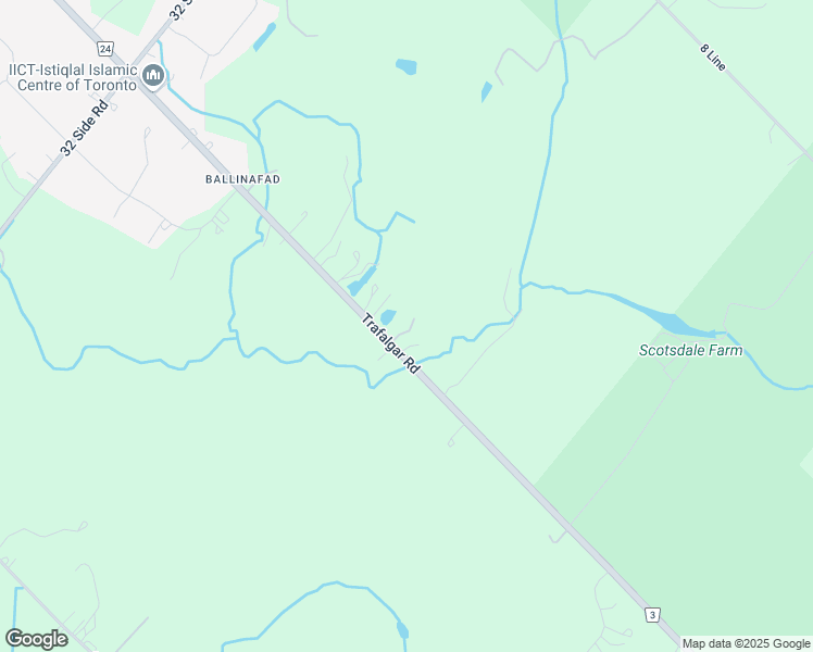 map of restaurants, bars, coffee shops, grocery stores, and more near 14043 Trafalgar Road in Halton Hills