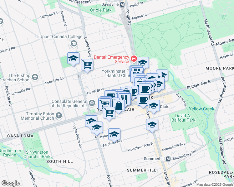 map of restaurants, bars, coffee shops, grocery stores, and more near in Toronto