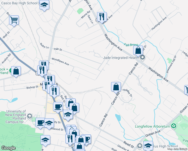 map of restaurants, bars, coffee shops, grocery stores, and more near 173 Woodlawn Avenue in Portland