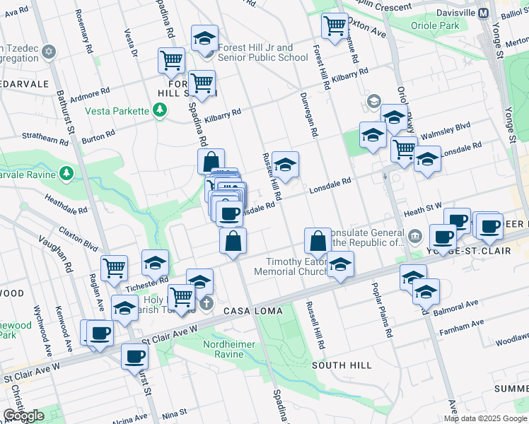 map of restaurants, bars, coffee shops, grocery stores, and more near in Toronto