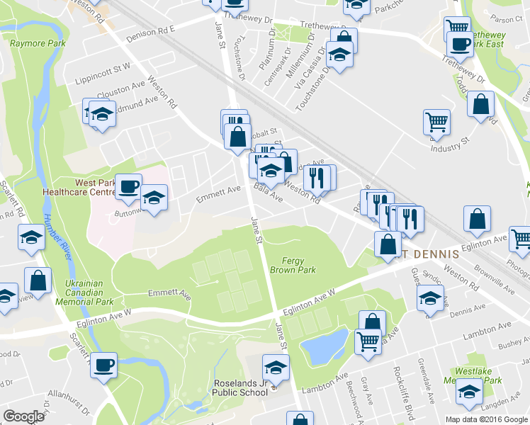 map of restaurants, bars, coffee shops, grocery stores, and more near 3 Cornell Avenue in Toronto