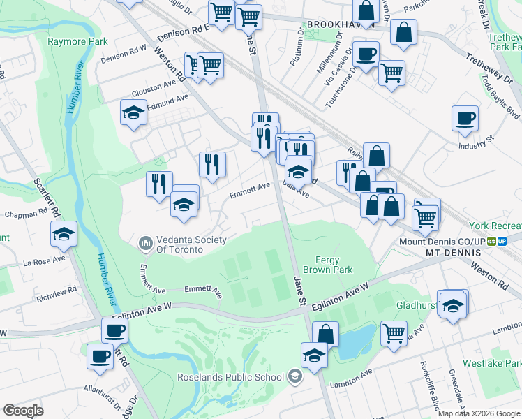 map of restaurants, bars, coffee shops, grocery stores, and more near 23 Goldwin Avenue in Toronto