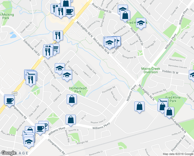 map of restaurants, bars, coffee shops, grocery stores, and more near 129 Vintage Gate in Brampton