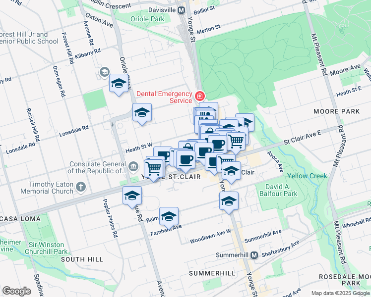 map of restaurants, bars, coffee shops, grocery stores, and more near in Toronto
