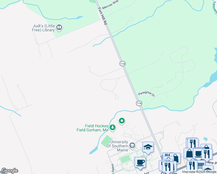 map of restaurants, bars, coffee shops, grocery stores, and more near 10 Meadow Crossing Dr in Gorham