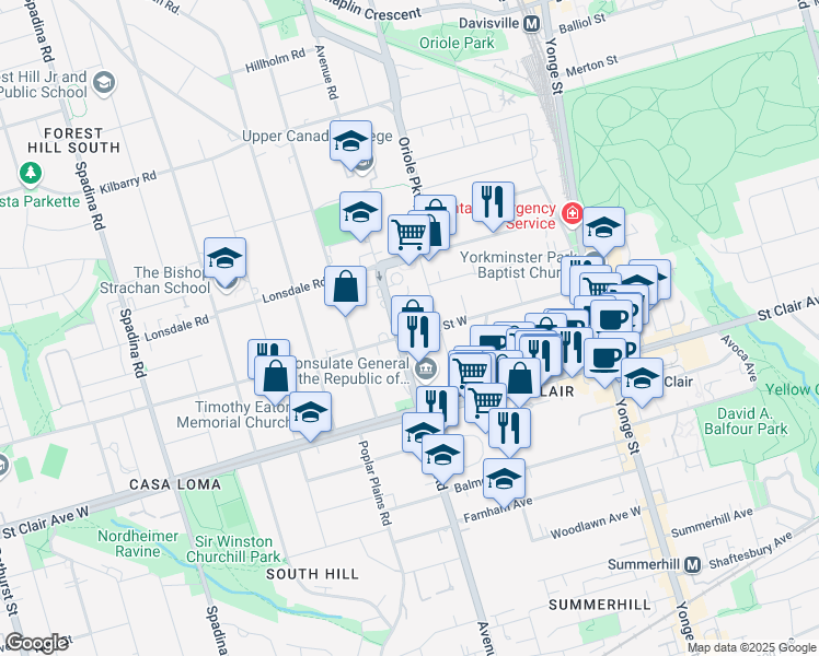 map of restaurants, bars, coffee shops, grocery stores, and more near in Toronto