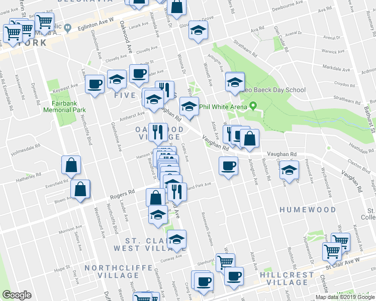 map of restaurants, bars, coffee shops, grocery stores, and more near in Toronto