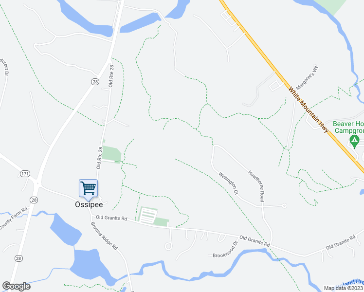 map of restaurants, bars, coffee shops, grocery stores, and more near snowmobile trial in Ossipee