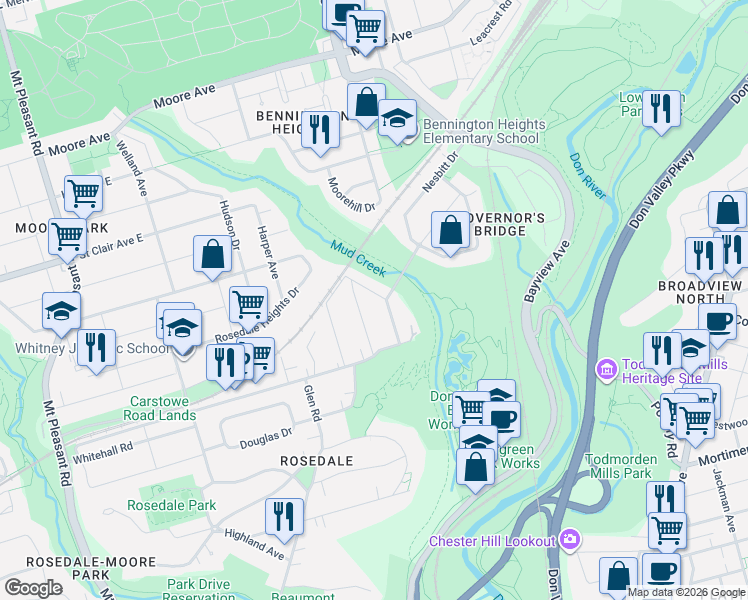 map of restaurants, bars, coffee shops, grocery stores, and more near 42 Astley Avenue in Toronto