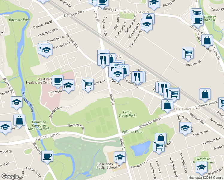map of restaurants, bars, coffee shops, grocery stores, and more near 3 Cornell Avenue in Toronto