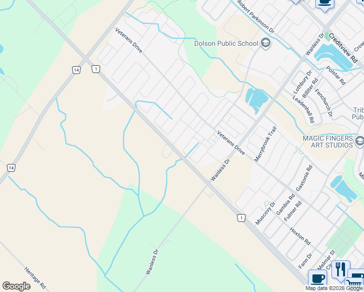 map of restaurants, bars, coffee shops, grocery stores, and more near 118 Finegan Circle in Brampton