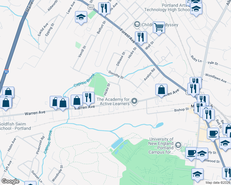 map of restaurants, bars, coffee shops, grocery stores, and more near 33 Goodale Street in Portland