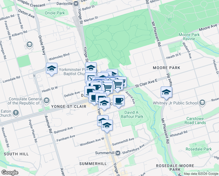 map of restaurants, bars, coffee shops, grocery stores, and more near in Toronto