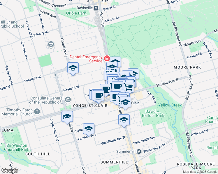 map of restaurants, bars, coffee shops, grocery stores, and more near 8 Delisle Avenue in Toronto