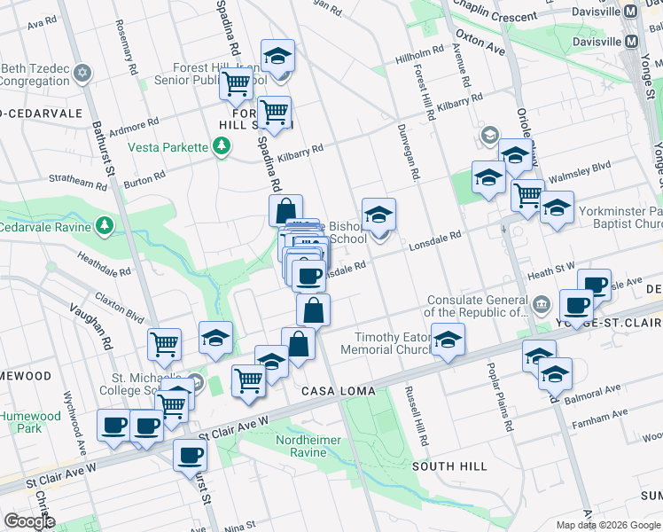 map of restaurants, bars, coffee shops, grocery stores, and more near in Toronto