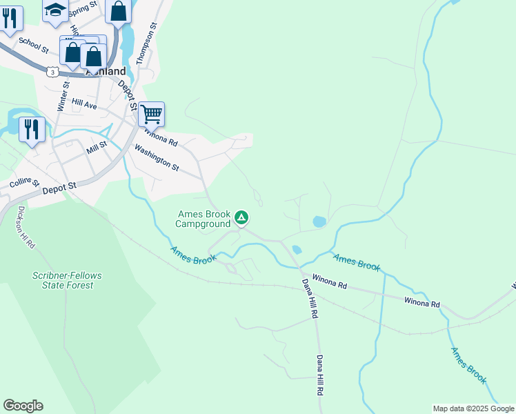 map of restaurants, bars, coffee shops, grocery stores, and more near 40 Ledgewood Lane in Ashland