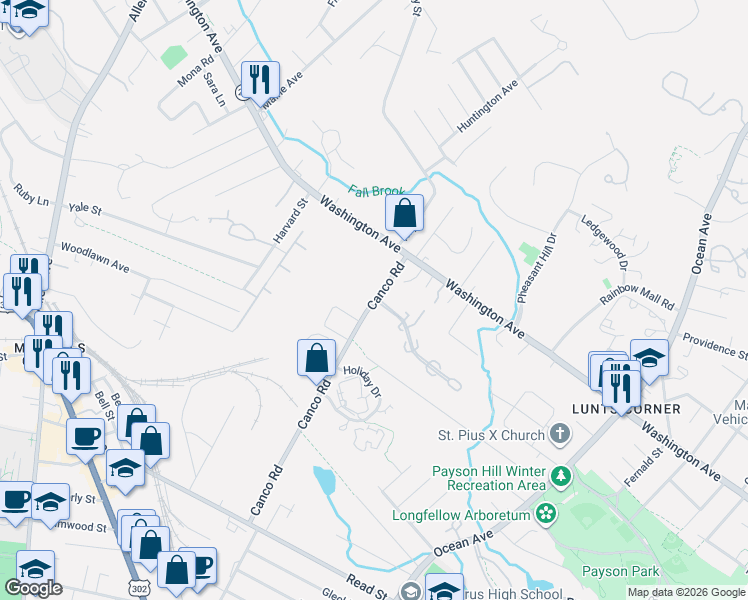 map of restaurants, bars, coffee shops, grocery stores, and more near 37 College Street in Portland