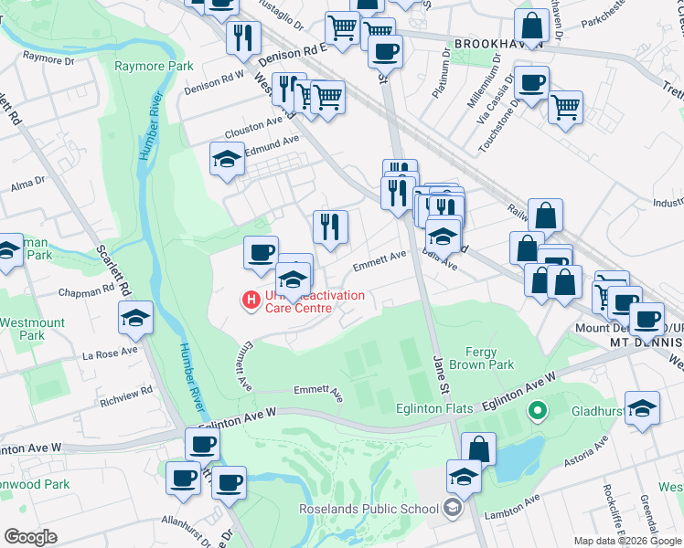 map of restaurants, bars, coffee shops, grocery stores, and more near in Toronto