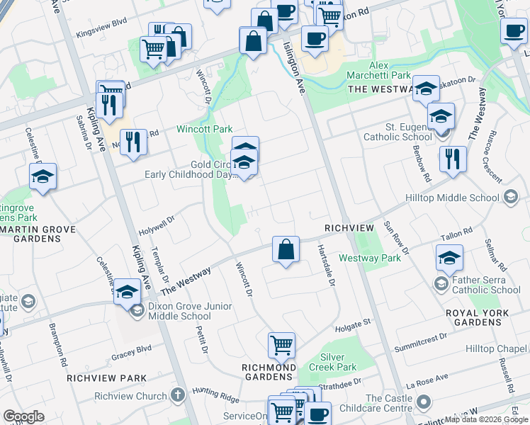 map of restaurants, bars, coffee shops, grocery stores, and more near in Toronto