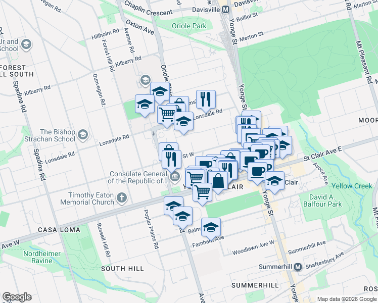 map of restaurants, bars, coffee shops, grocery stores, and more near 108 Heath Street West in Toronto