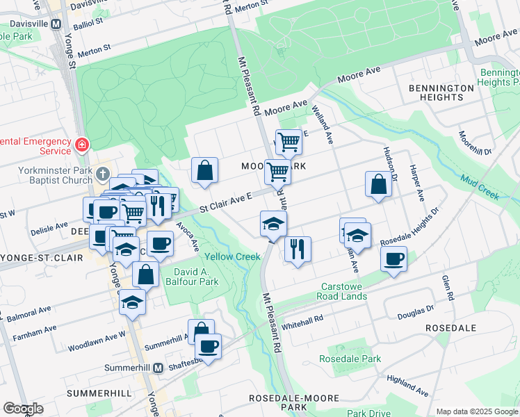 map of restaurants, bars, coffee shops, grocery stores, and more near in Toronto