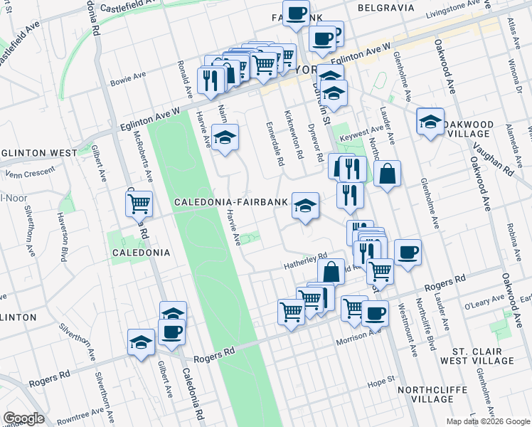 map of restaurants, bars, coffee shops, grocery stores, and more near in Toronto