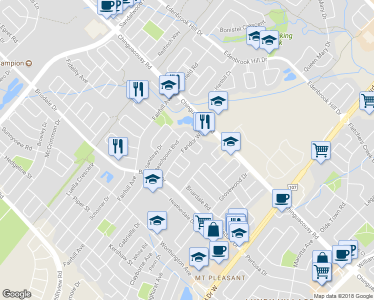 map of restaurants, bars, coffee shops, grocery stores, and more near 52 Junction Crescent in Brampton