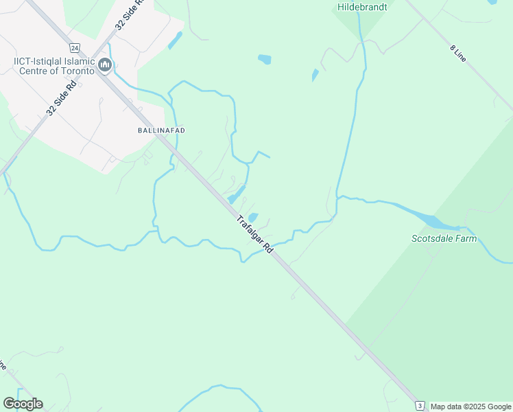 map of restaurants, bars, coffee shops, grocery stores, and more near 14043 Trafalgar Road in Halton Hills