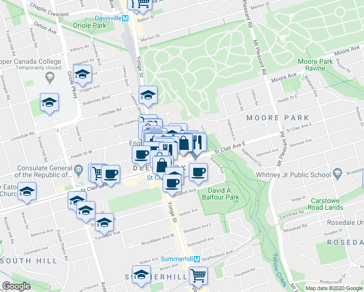 map of restaurants, bars, coffee shops, grocery stores, and more near in Toronto