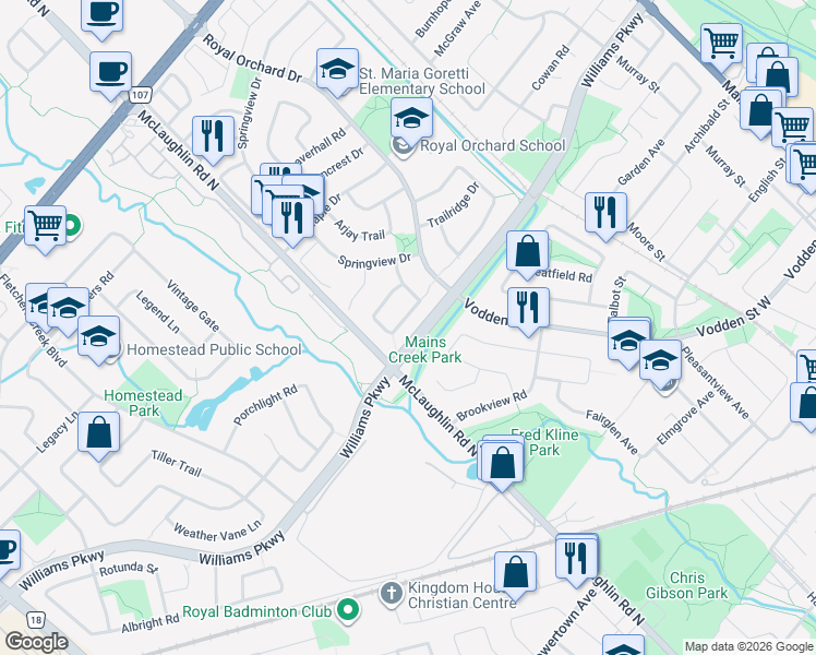 map of restaurants, bars, coffee shops, grocery stores, and more near in Brampton
