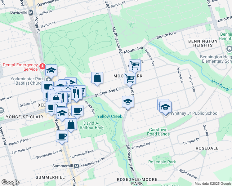 map of restaurants, bars, coffee shops, grocery stores, and more near in Toronto