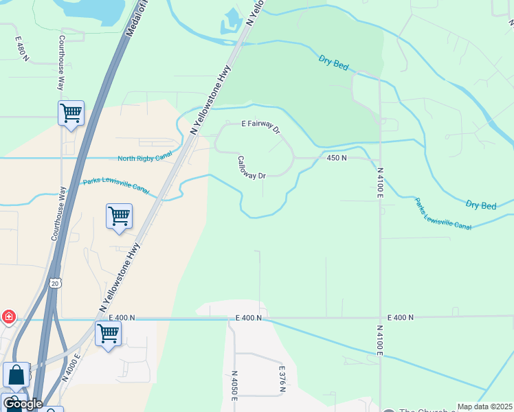 map of restaurants, bars, coffee shops, grocery stores, and more near 435 North Calloway Circle in Rigby