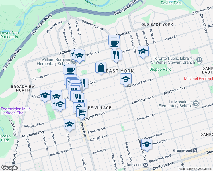 map of restaurants, bars, coffee shops, grocery stores, and more near 248 Gowan Avenue in Toronto