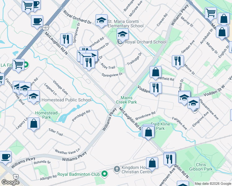 map of restaurants, bars, coffee shops, grocery stores, and more near 51 Pebblestone Circle in Brampton