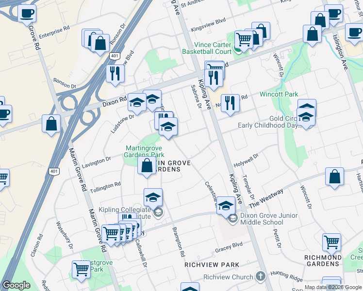map of restaurants, bars, coffee shops, grocery stores, and more near 51 Celestine Drive in Toronto