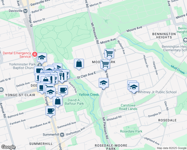 map of restaurants, bars, coffee shops, grocery stores, and more near in Toronto
