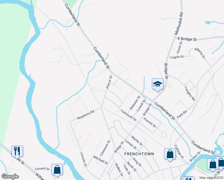 map of restaurants, bars, coffee shops, grocery stores, and more near 21 Nasson Avenue in Westbrook