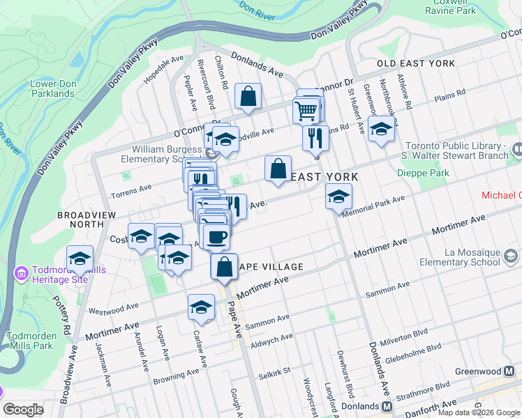 map of restaurants, bars, coffee shops, grocery stores, and more near 1541 Wheatcroft Drive in Oshawa