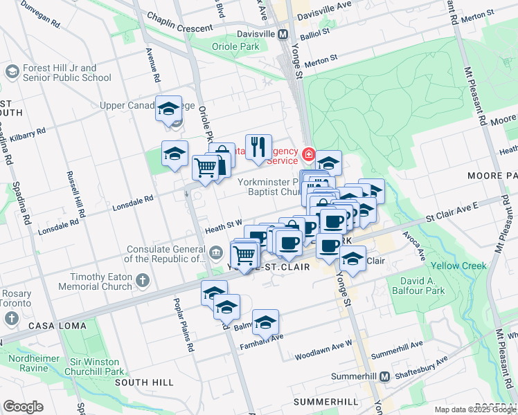 map of restaurants, bars, coffee shops, grocery stores, and more near 70 Heath Street West in Toronto