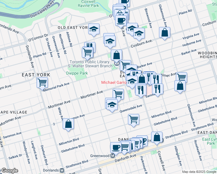 map of restaurants, bars, coffee shops, grocery stores, and more near in Toronto