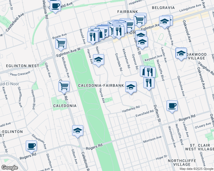 map of restaurants, bars, coffee shops, grocery stores, and more near in Toronto