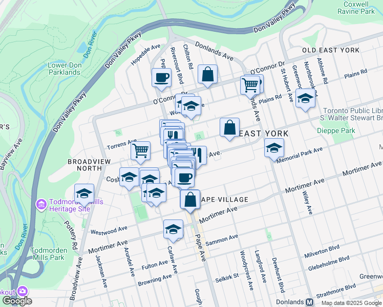 map of restaurants, bars, coffee shops, grocery stores, and more near in Toronto