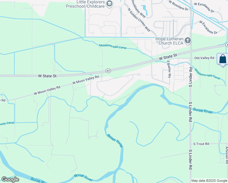 map of restaurants, bars, coffee shops, grocery stores, and more near 5207-5833 Highway 44 in Eagle